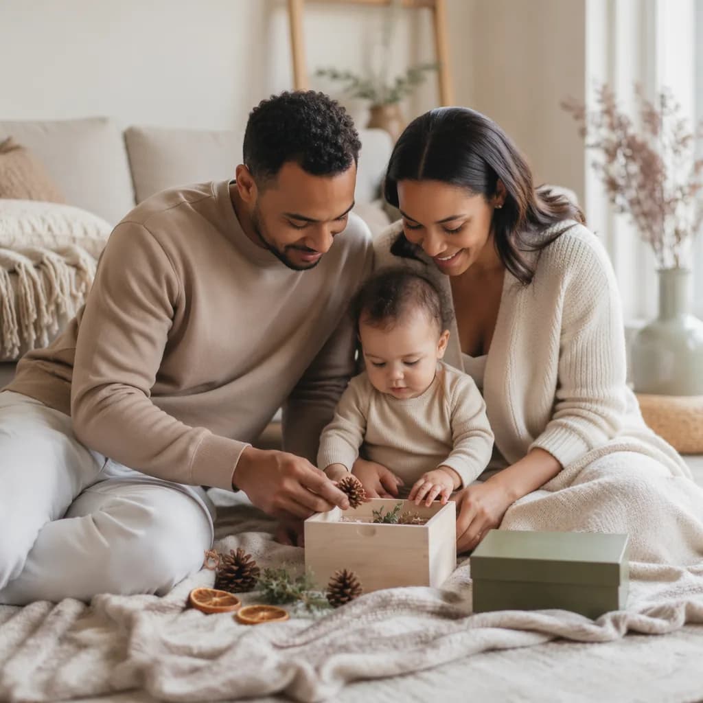 Parents and baby sharing a calm family tradition at home