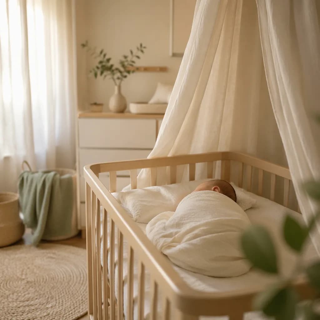 Sleeping newborn in a soft pastel Arabic-inspired nursery
