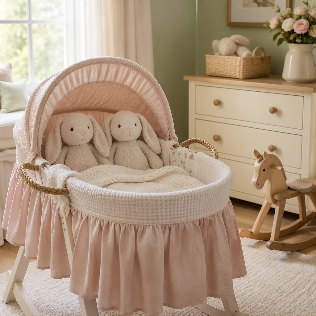 Two plush bunnies in a softly lit pastel nursery, symbolizing the name Tamsin.
