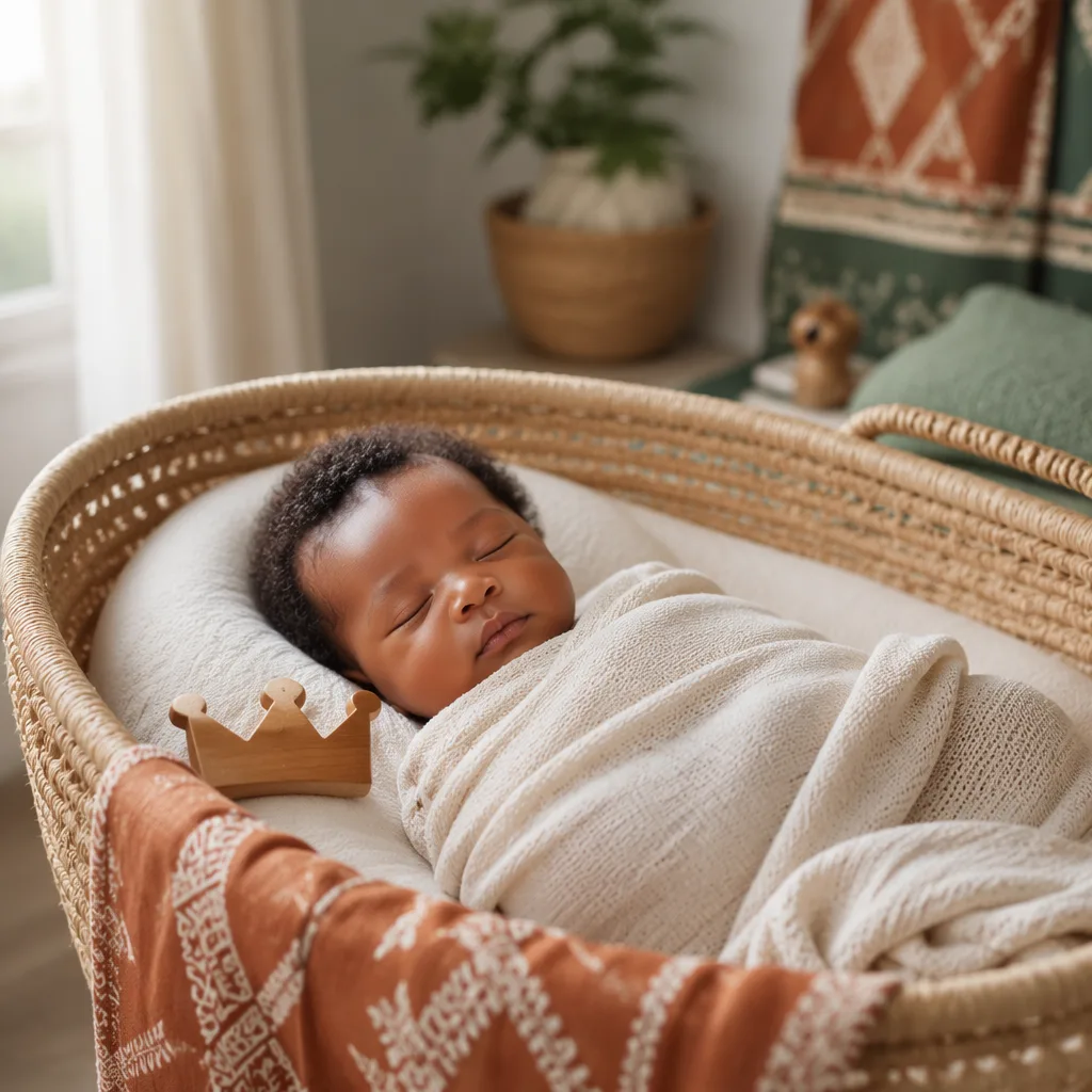 Peaceful Igbo-inspired nursery scene with a swaddled newborn and soft woven accents.